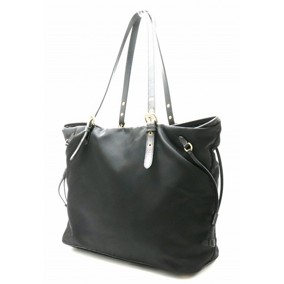 Prada Tote Nylon Tote Black Shoulder Leather Bag - Picture 1 of 9